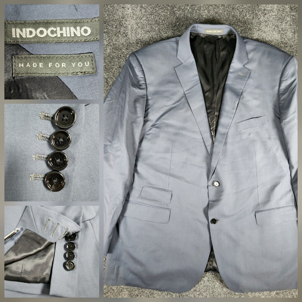 Indochino Custom Sport Coat Mens 52L Blue Wool Jacket Surgeons Cuffed‎ Blazer
